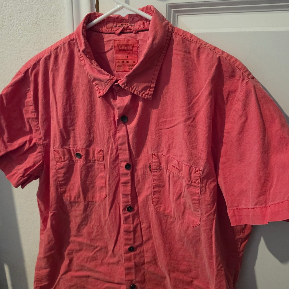 Levis Mens Salmon Pink Short Sleeve Button Down Modern Fit Shirt Size L